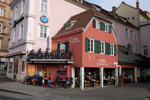 Cafe in the historical city center. With population of 300.000, Graz is second-largest city in Austria and capital of federal state of Styria, Graz, Austria