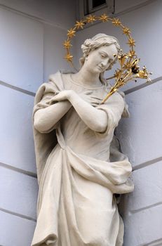 Virgin Mary, statue on the house facade in Graz, Styria, Austria