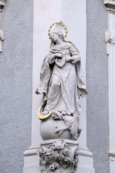 Virgin Mary, statue on the house facade in Graz, Styria, Austria