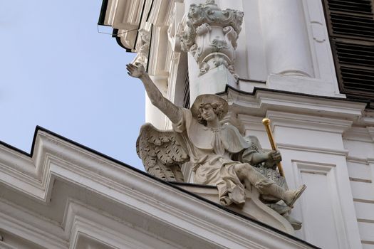 Angel on the portal of Mariahilf church in Graz, Styria, Austria