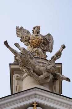 The Fall of the Angels, portal of Mariahilf church in Graz, Styria, Austria