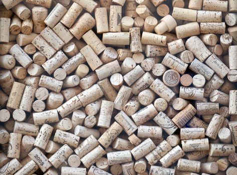 Used wine bottle corks on display in the window of a wine shop, Graz, Styria, Austria