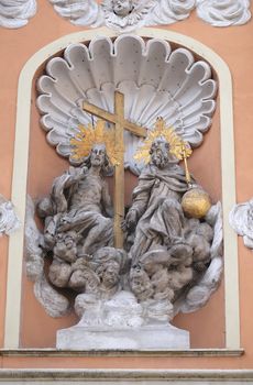 Holy Trinity on the portal of Dreifaltigkeitskirche ( Holy Trinity ) church in Graz, Styria, Austria