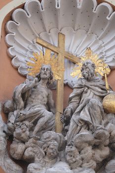Holy Trinity on the portal of Dreifaltigkeitskirche ( Holy Trinity ) church in Graz, Styria, Austria