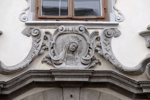 Virgin Mary, statue on the house facade in Graz, Styria, Austria