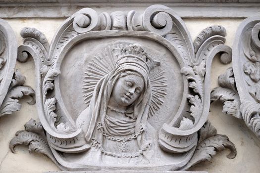 Virgin Mary, statue on the house facade in Graz, Styria, Austria