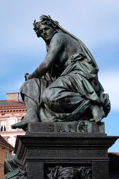 Archduke Johann Fountain, allegorical representation of the river Sann, Hauptplatz square, Graz, Styria, Austria