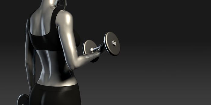 Girl Working Out with Weights Banner Concept