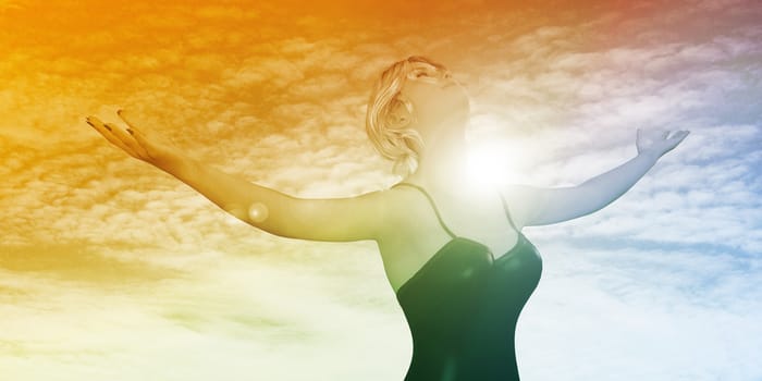 Woman Stretching Out Arms Smiling and Being Happy
