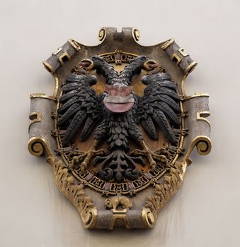 Facade coat of arms on the Landhaus historic center listed as World Heritage by UNESCO in Graz, Styria, Austria