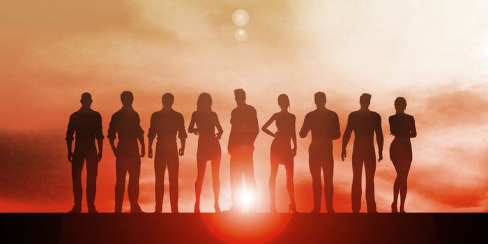 Teamwork on Cloudy Skies Background as Concept