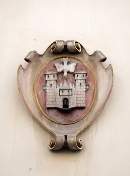 Facade coat of arms on the Landhaus historic center listed as World Heritage by UNESCO in Graz, Styria, Austria