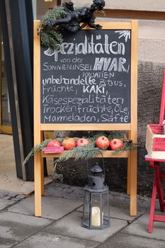 Specialties from the island of Hvar in Croatia exposed in front of the store in Graz, Styria, Austria