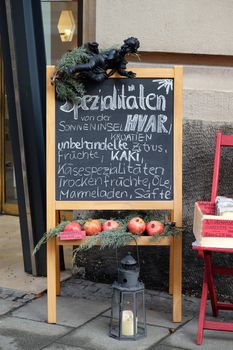 Specialties from the island of Hvar in Croatia exposed in front of the store in Graz, Styria, Austria