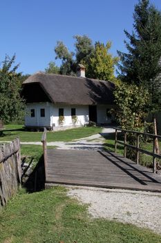 Idyllic village scene in Croatian countryside. Kumrovec historical village, Zagorje area of Croatia. Motherland of Josip Broz Tito, 1st President of Yugoslavia