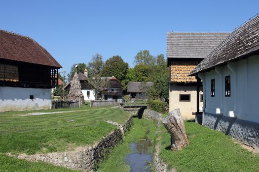 Idyllic village scene in Croatian countryside. Kumrovec historical village, Zagorje area of Croatia. Motherland of Josip Broz Tito, 1st President of Yugoslavia