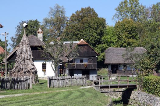 Idyllic village scene in Croatian countryside. Kumrovec historical village, Zagorje area of Croatia. Motherland of Josip Broz Tito, 1st President of Yugoslavia