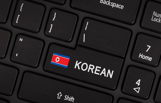 Enter button with flag North Korea - Concept of language (learning or translate)