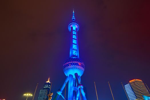 Shanghai, China - March 12, 2016: Oriental Pearl Tower at night