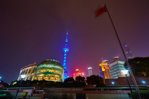 Shanghai, China - March 12, 2016: Oriental Pearl Tower at night