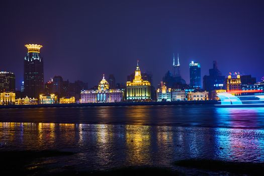 Shanghai, China - March 12, 2016: beautiful shanghai bund at night 