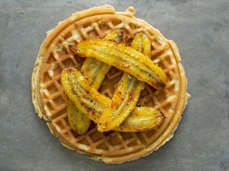 close up of rustic sweet banana waffle