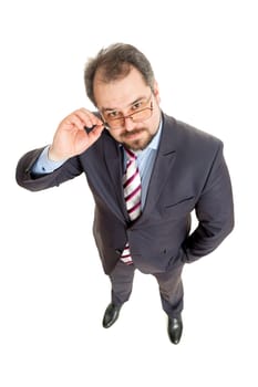 the adult man in a suit costs on a white background