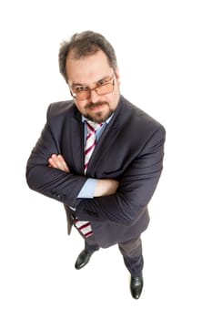 the adult man in a suit costs on a white background