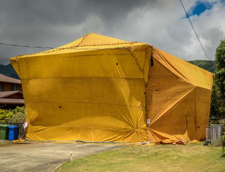 Residential House That Has Been 'Tented' To Exterminate Insect Pests Such As Termites