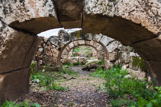 ancient stone ruins of the arch closeup