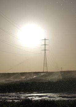 agricultural field with the watering irrigation system