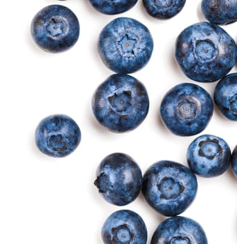 natural fresh blueberries closeup on white background