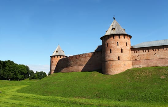 Veliky Novgorod Russia June 19, 2014  fortress walls of the Novgorod Kremlin