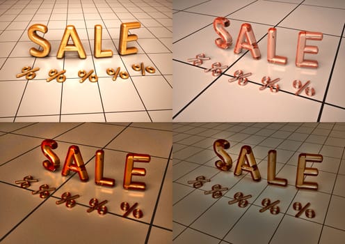Set of pictures dimensional inscription of SALE on background. 3D illustration.