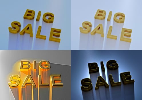 Set of pictures dimensional inscription of SALE on background. 3D illustration.