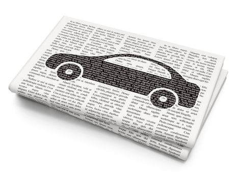 Tourism concept: Pixelated black Car icon on Newspaper background, 3D rendering