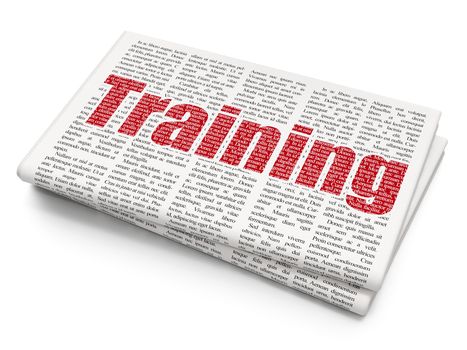 Learning concept: Pixelated red text Training on Newspaper background, 3D rendering