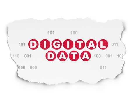 Data concept: Painted red text Digital Data on Torn Paper background with  Binary Code