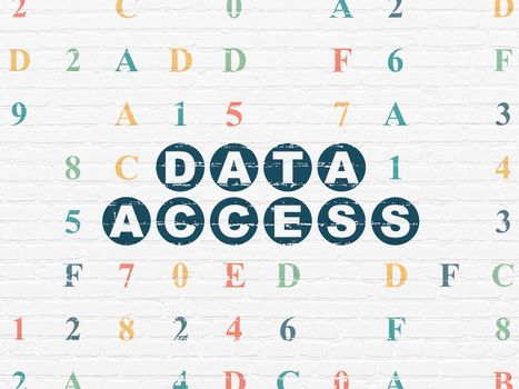 Data concept: Painted blue text Data Access on White Brick wall background with Hexadecimal Code