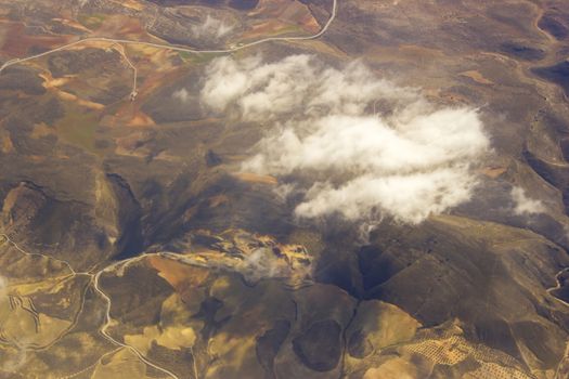 Aerial view of Spain with fields