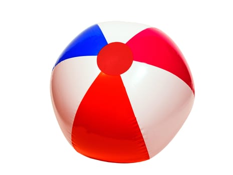 Colorful beach ball with red center isolated on white.