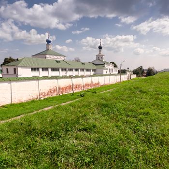 The ancient walls of the Kremlin and the Church of Ryazan in Russia