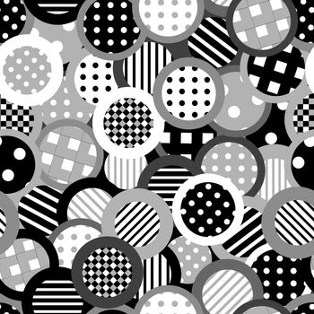 Black and white background with patterned circles