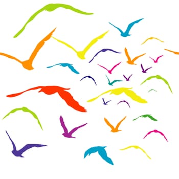 Colored birds silhouettes, seamless pattern