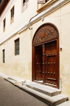 Old wooden door at Stone Town the capital of Zanzibar island East Africa. Zanzibar