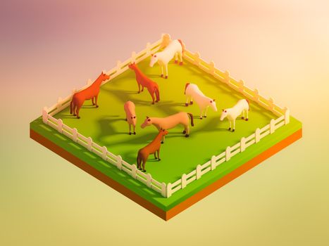 animals in the landscape, isometric view