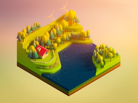 green earth concept in isometric view