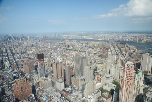 a view of new york downtown as seen from one world trade center observatory deck