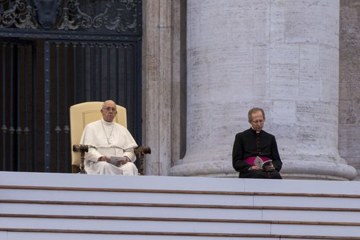 VATICAN, Rome: Pope Francis leads a prayer vigil for Divine Mercy in St. Peter's Square on April 2, 2016 in the Vatican.The service, coincided with the 11th anniversary of Pope St. John Paul II's death. Thousands of people gathered to listen to the Pope's message of God's mercy.