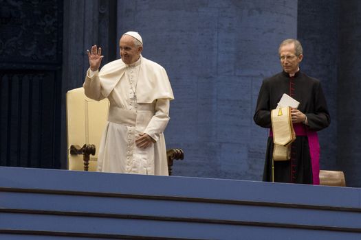 VATICAN, Rome: Pope Francis waves to the crowd during a prayer vigil for Divine Mercy in St. Peter's Square on April 2, 2016 in the Vatican.The service, coincided with the 11th anniversary of Pope St. John Paul II's death. Thousands of people gathered to listen to the Pope's message of God's mercy.